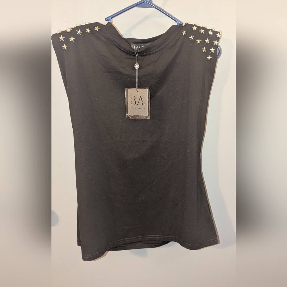 Balboa Black Tee with Silver Star Accents